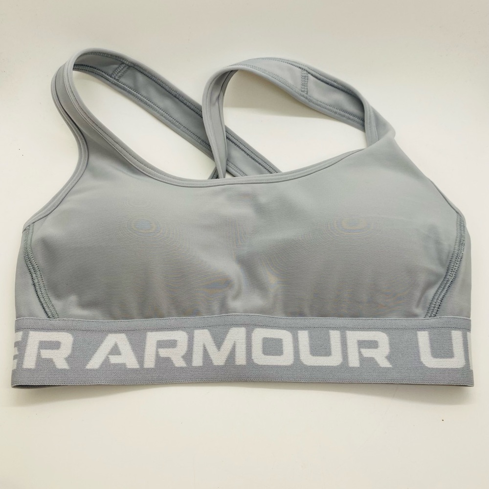 NWOT Under Armour Compression Sports Bra UA Mid Crossback White Gray Size XS